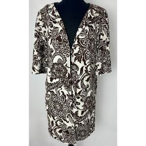 Eliza J Large Linen Blend Open-Front Topper Jacket Chocolate Brown Coastal Boho